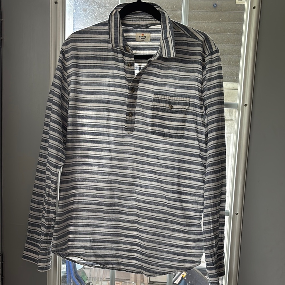 Marine Layer Gray and Black Casual Button Down Shirt